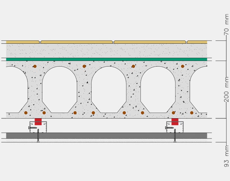 Isolation acoustique d'un faux plafond grâce à une masse lourde